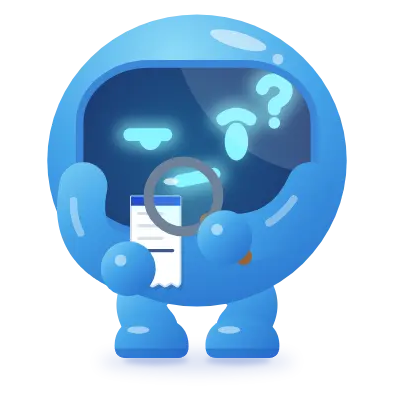 Cashi squinting at a receipt through a magnifying glass